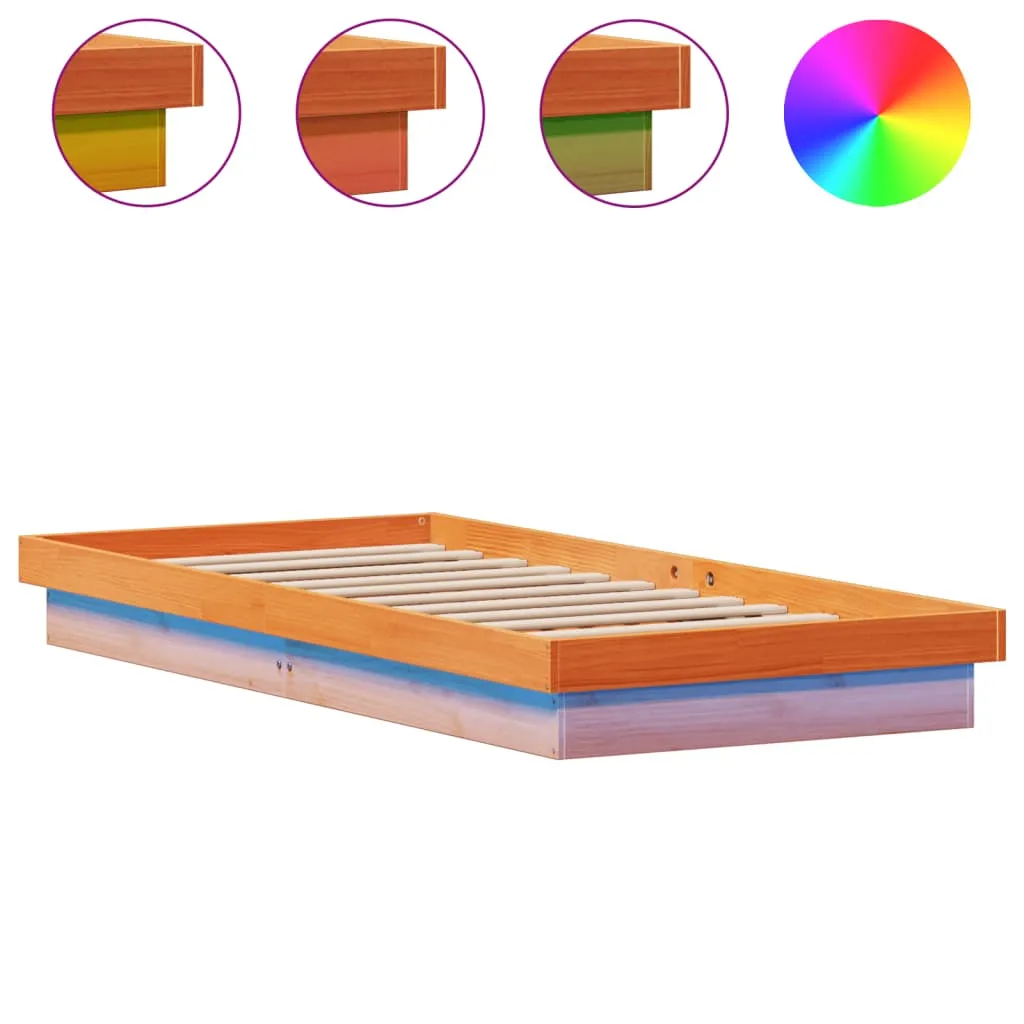 LED Bed Frame Wax Brown 75x190 cm Small Single Solid Wood Pine