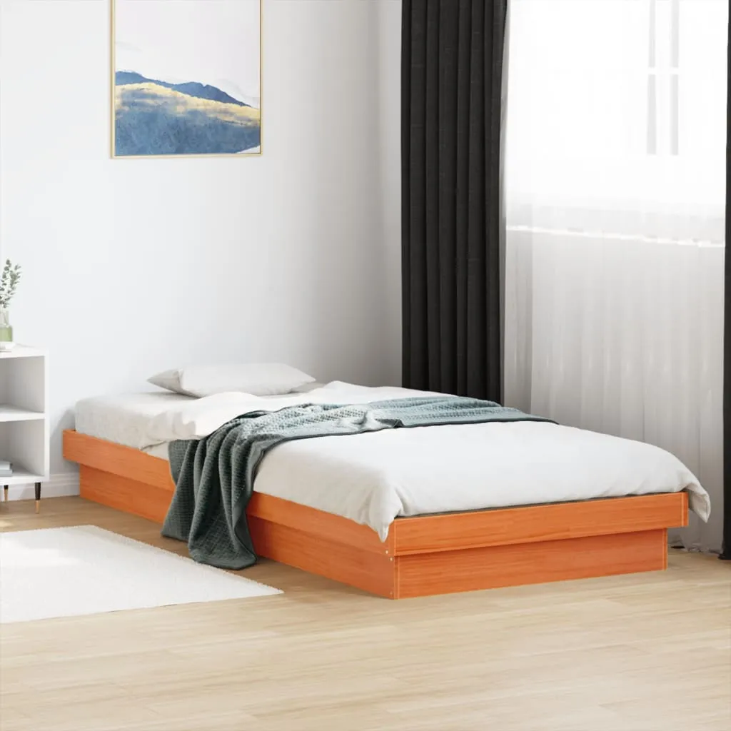 LED Bed Frame Wax Brown 75x190 cm Small Single Solid Wood Pine