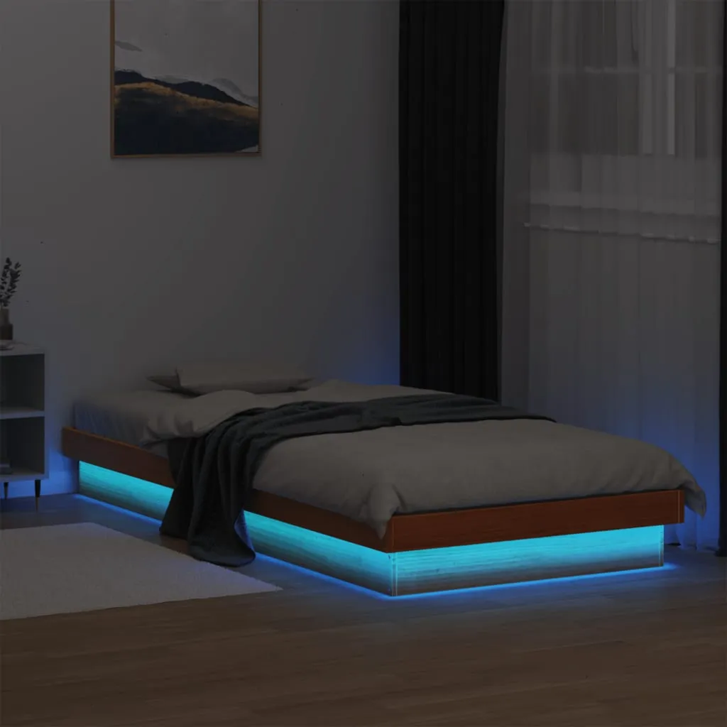 LED Bed Frame Wax Brown 75x190 cm Small Single Solid Wood Pine