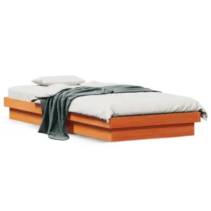 LED Bed Frame Wax Brown 75x190 cm Small Single Solid Wood Pine