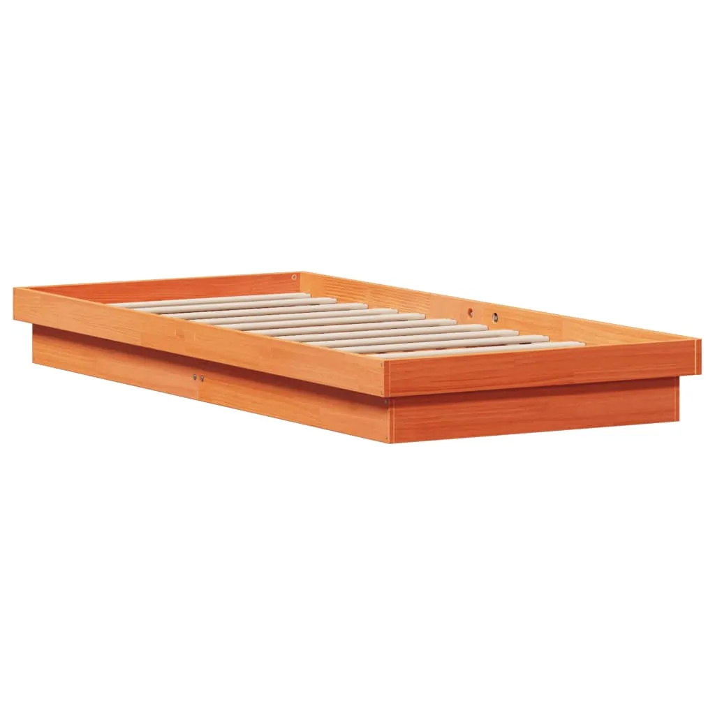 LED Bed Frame Wax Brown 75x190 cm Small Single Solid Wood Pine