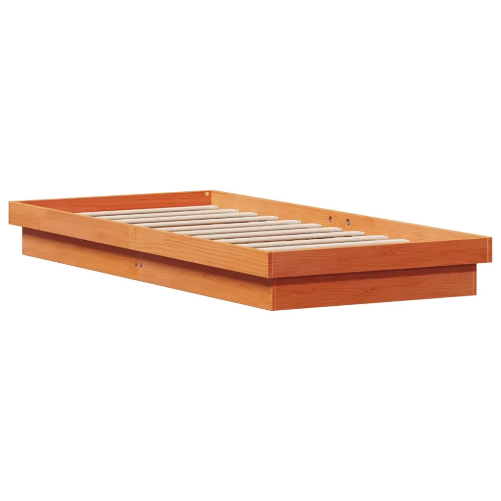 LED Bed Frame Wax Brown 75x190 cm Small Single Solid Wood Pine