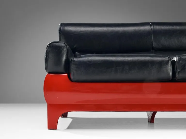 Lemax Italian Sofa in Red Fiberglass and Black Leather