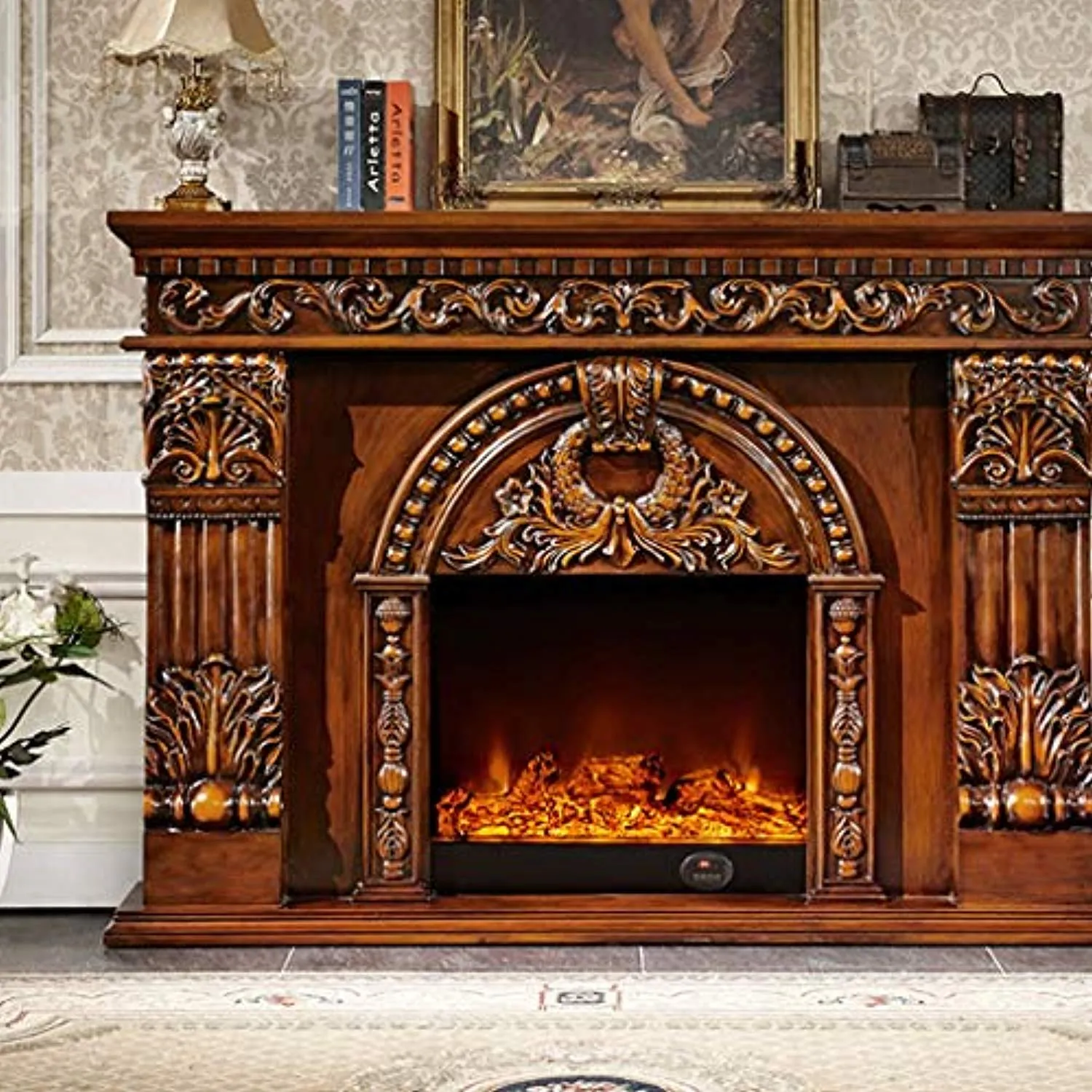LUXURY Freestanding Heater, Indoor Heater with Log Burner Flame, Traditional Stove Design