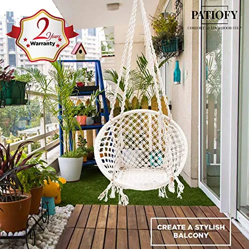Patiofy Made in India Large Size Swing Chair|with Free Complete Hanging Kit Hammock-Hanging Chair Handmade 100% Cotton for Comfort Indoor and Outdoor (Swing with Accessories)