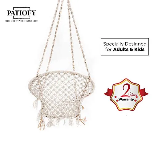 Patiofy Made in India Large Size Swing Chair|with Free Complete Hanging Kit Hammock-Hanging Chair Handmade 100% Cotton for Comfort Indoor and Outdoor (Swing with Accessories)