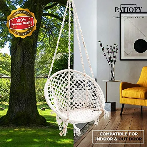 Patiofy Made in India Large Size Swing Chair|with Free Complete Hanging Kit Hammock-Hanging Chair Handmade 100% Cotton for Comfort Indoor and Outdoor (Swing with Accessories)