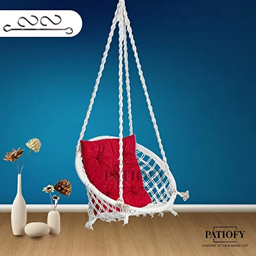 Patiofy Made in India Large Size Swing Chair|with Free Complete Hanging Kit Hammock-Hanging Chair Handmade 100% Cotton for Comfort Indoor and Outdoor (Swing with Accessories)