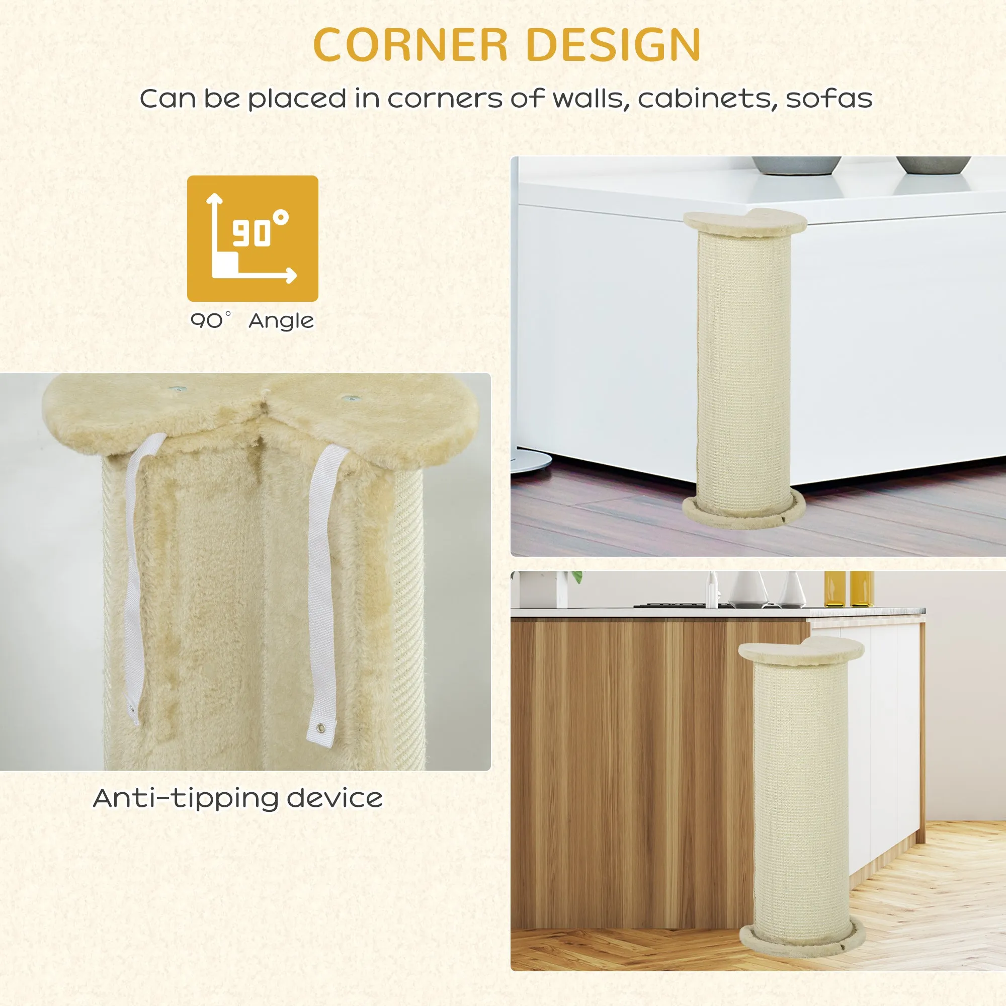 PawHut 85cm Tall Cat Scratching Post for Indoor Corner Use - Beige