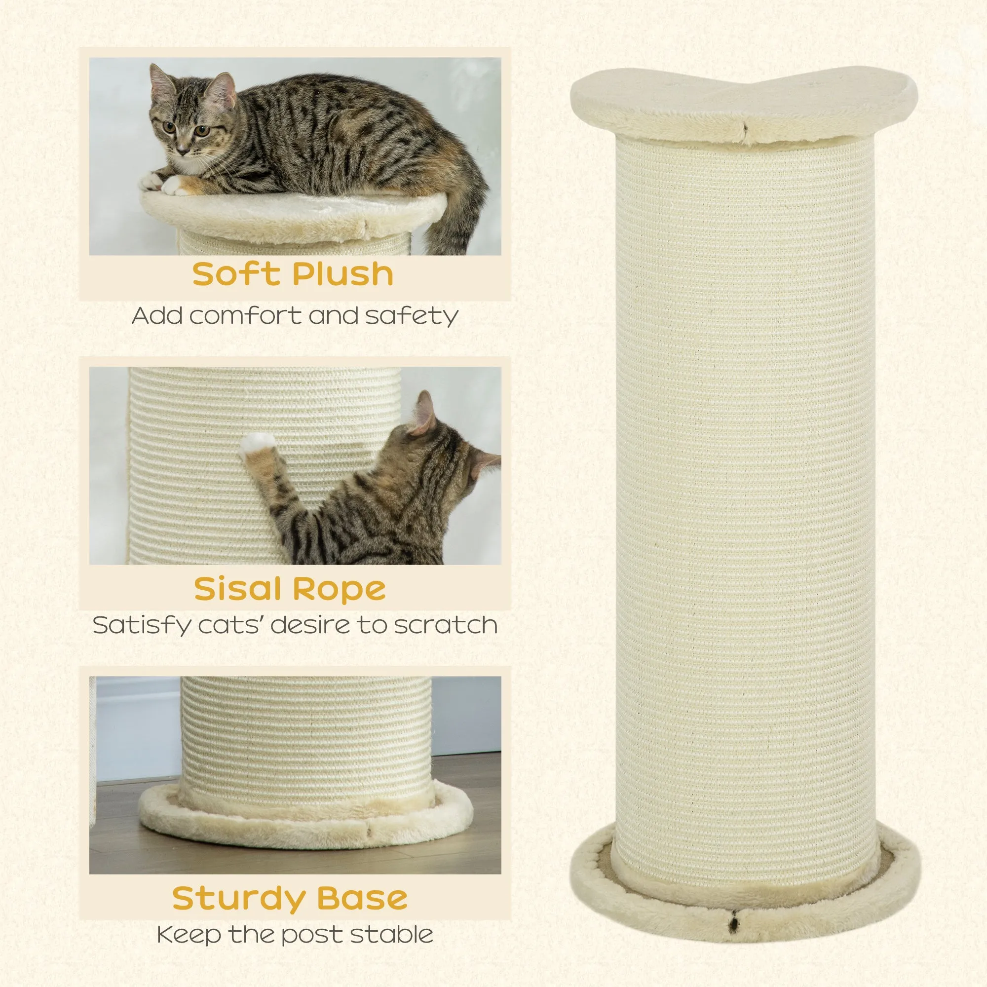 PawHut 85cm Tall Cat Scratching Post for Indoor Corner Use - Beige
