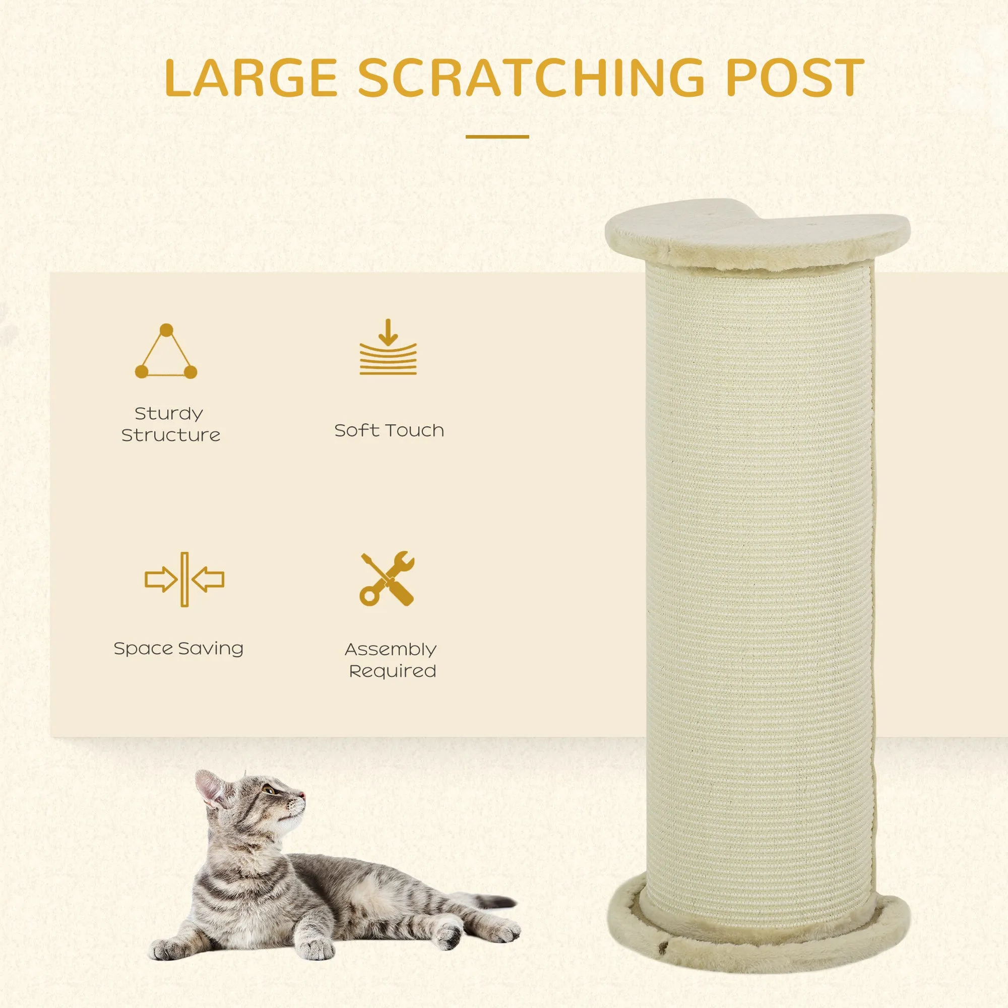 PawHut 85cm Tall Cat Scratching Post for Indoor Corner Use - Beige