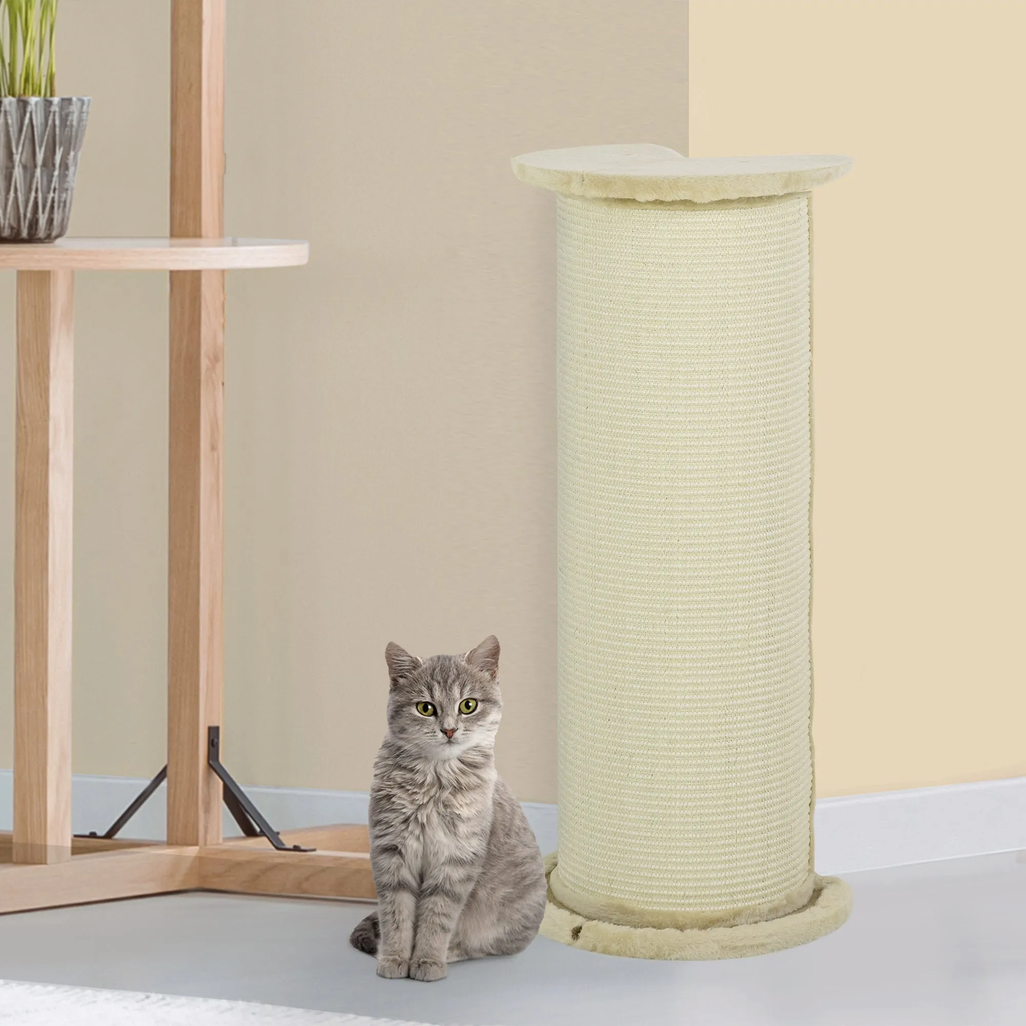 PawHut 85cm Tall Cat Scratching Post for Indoor Corner Use - Beige