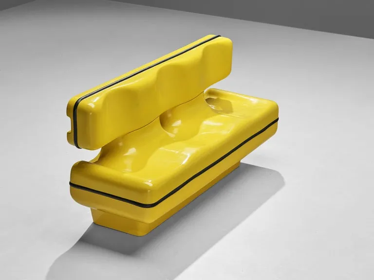 Rare Dominique Prevost & Claude Favriau Sofa Bench in Yellow Fiberglass