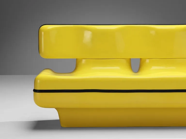 Rare Dominique Prevost & Claude Favriau Sofa Bench in Yellow Fiberglass