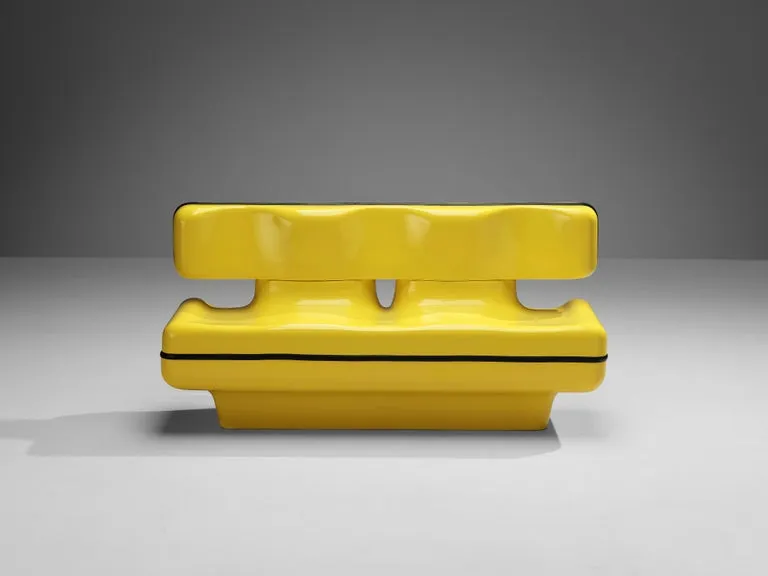 Rare Dominique Prevost & Claude Favriau Sofa Bench in Yellow Fiberglass