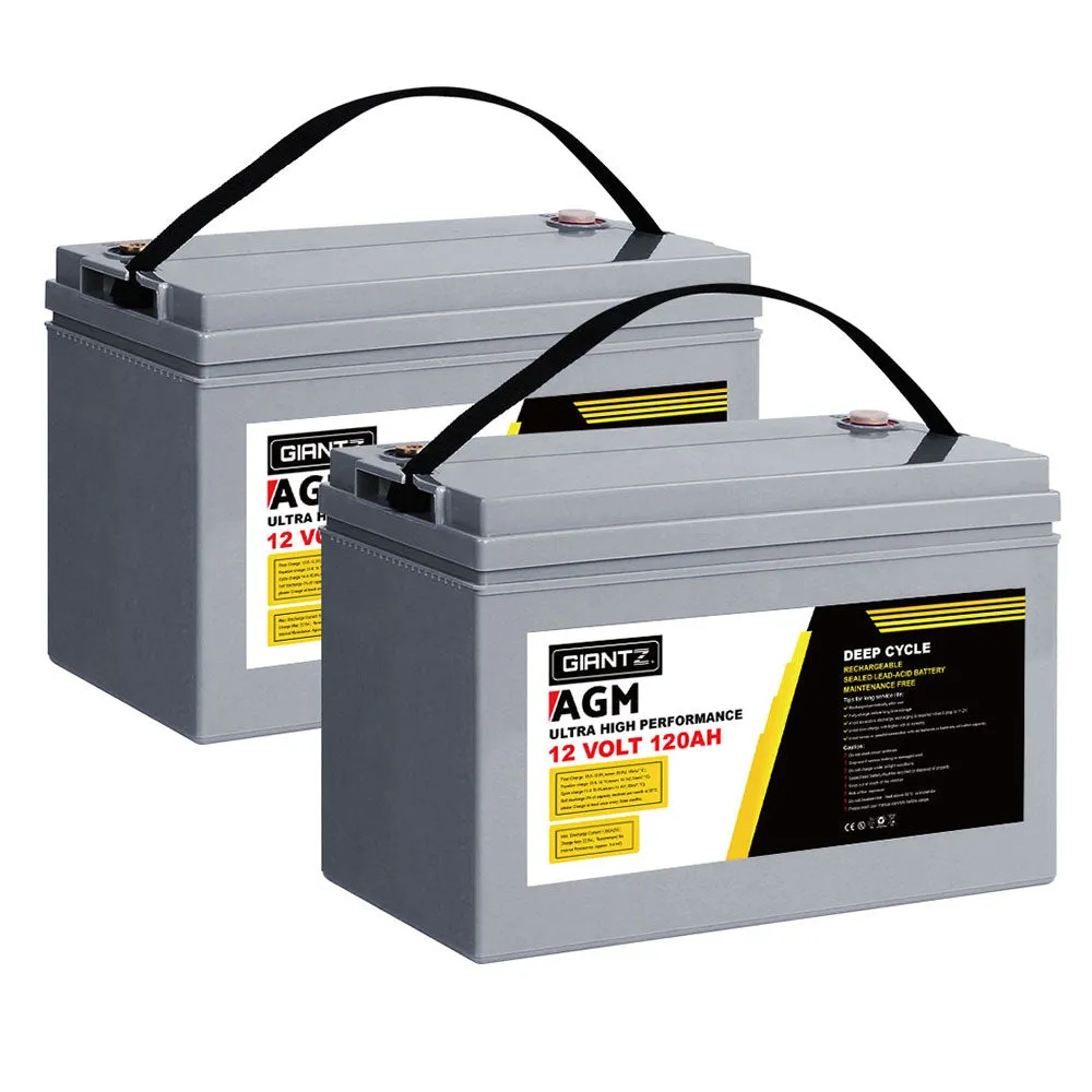 Set of 2 Deep Cycle Battery 12V 120Ah Portable Solar Caravan Camping