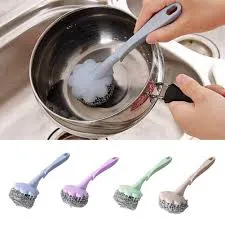 Stainless Steel Long Handle Wire Ball Brush Kitchen Hanging Cleaning Brush Pan Kitchen Dish Handle Washing Tool