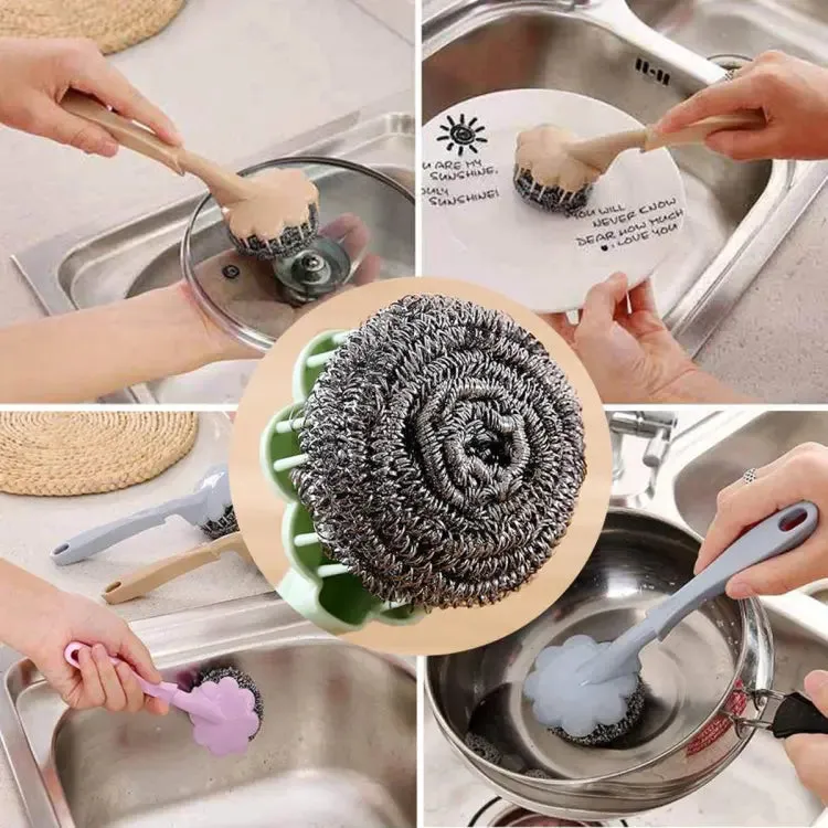 Stainless Steel Long Handle Wire Ball Brush Kitchen Hanging Cleaning Brush Pan Kitchen Dish Handle Washing Tool