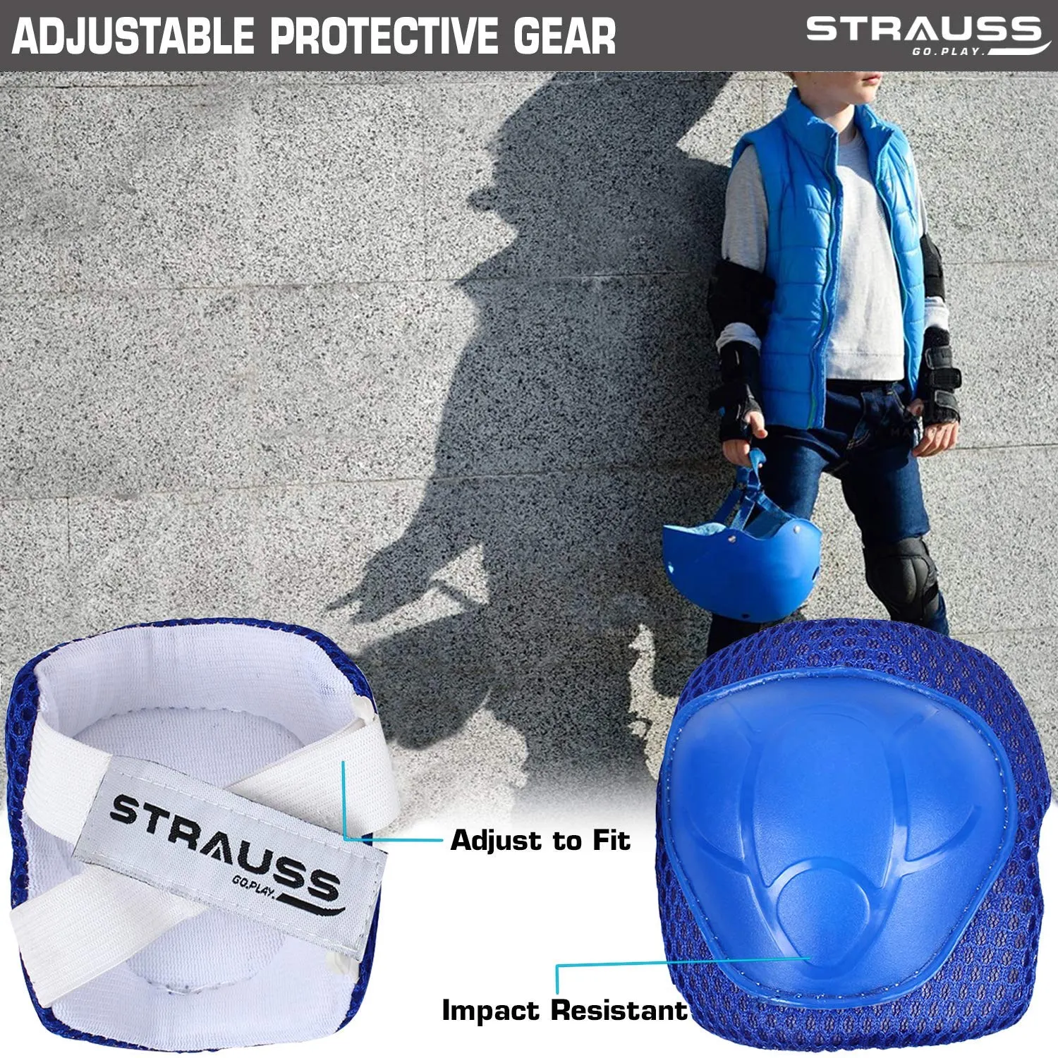 Strauss Bronx FT Skateboard, (31" x 8") with Protective Gear, Blue