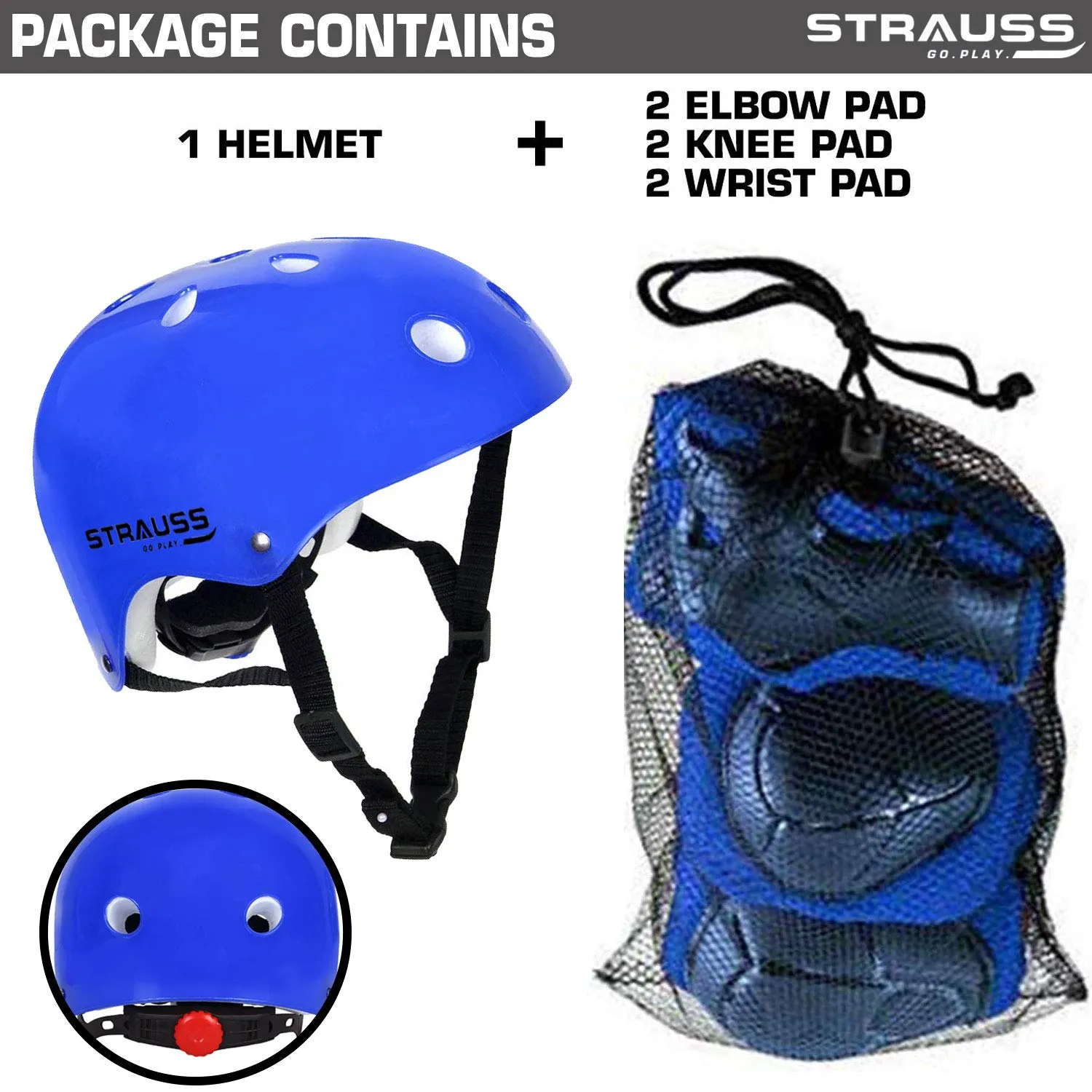 Strauss Bronx FT Skateboard, (31" x 8") with Protective Gear, Blue