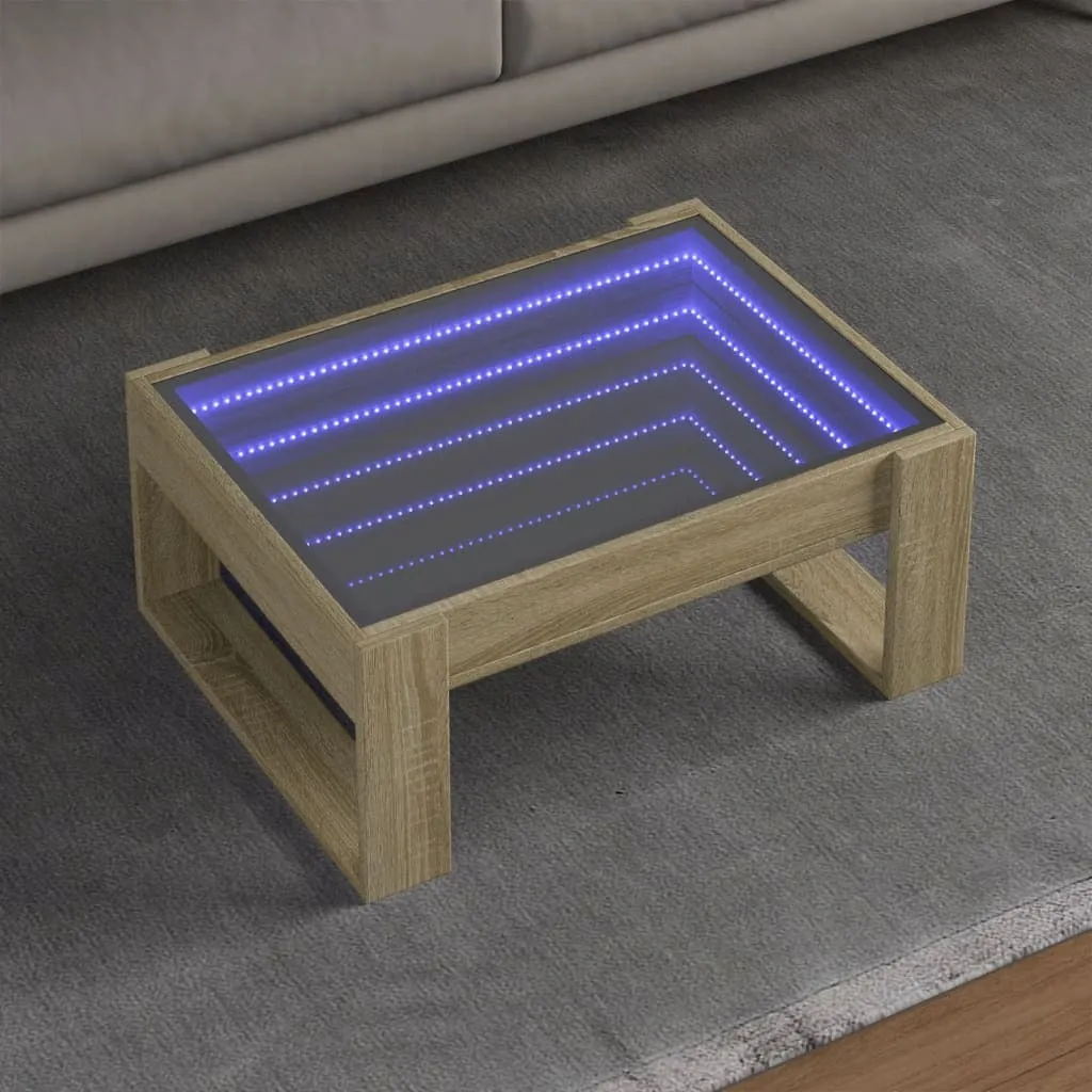 vidaXL Coffee Table with Infinity LED Sonoma Oak 70x53x30 cm